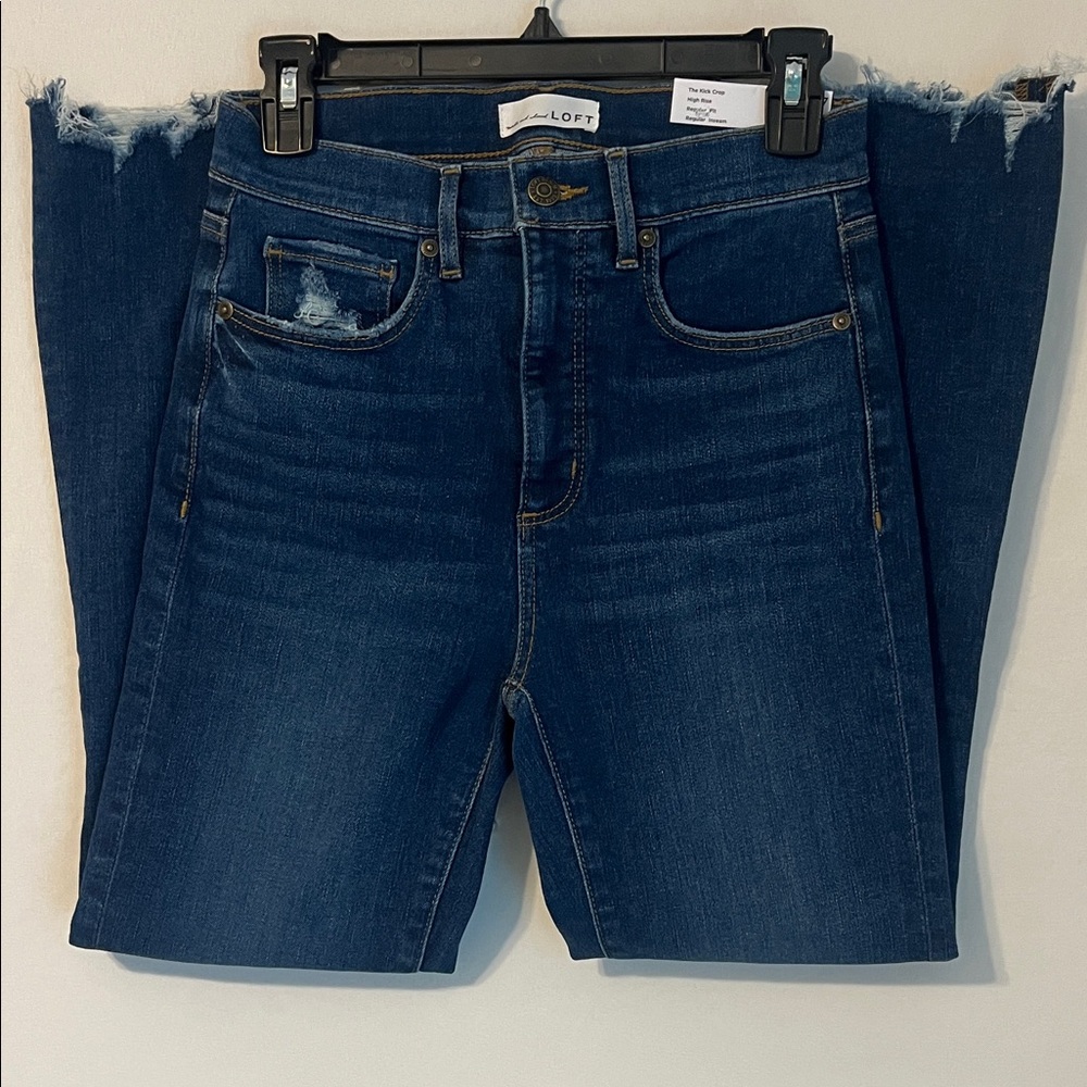LOFT High Rise The Kick Crop Medium Wash Jeans